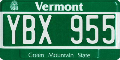 VT license plate YBX955