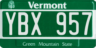 VT license plate YBX957
