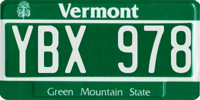 VT license plate YBX978