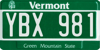 VT license plate YBX981