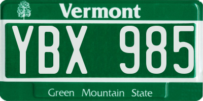 VT license plate YBX985