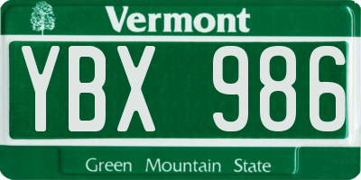 VT license plate YBX986