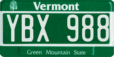 VT license plate YBX988
