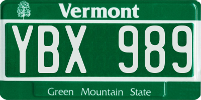 VT license plate YBX989
