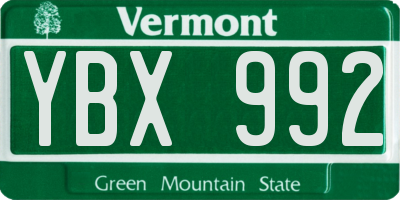 VT license plate YBX992