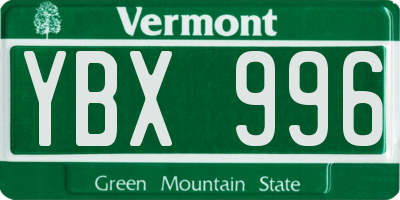 VT license plate YBX996