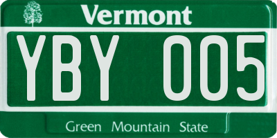 VT license plate YBY005