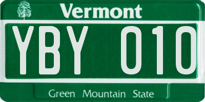 VT license plate YBY010