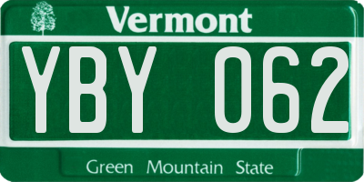 VT license plate YBY062
