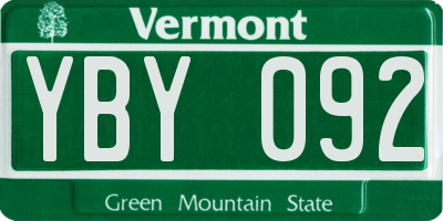 VT license plate YBY092