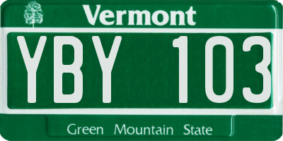 VT license plate YBY103
