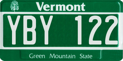 VT license plate YBY122