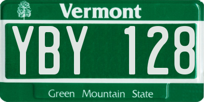 VT license plate YBY128