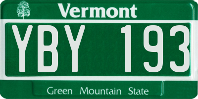 VT license plate YBY193