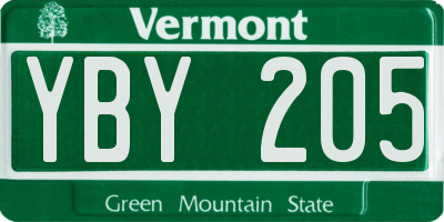 VT license plate YBY205