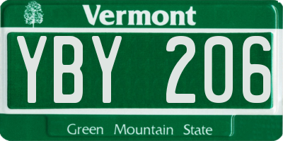 VT license plate YBY206