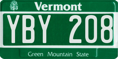 VT license plate YBY208