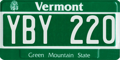 VT license plate YBY220