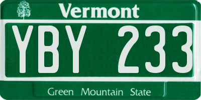 VT license plate YBY233