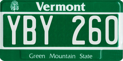 VT license plate YBY260