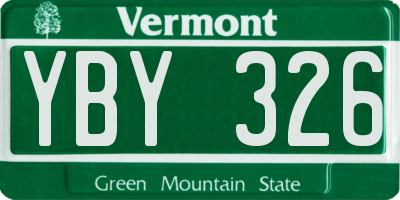 VT license plate YBY326