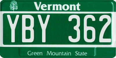 VT license plate YBY362