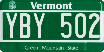 VT license plate YBY502