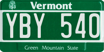 VT license plate YBY540