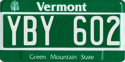 VT license plate YBY602