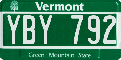 VT license plate YBY792