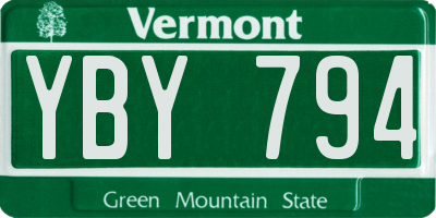 VT license plate YBY794