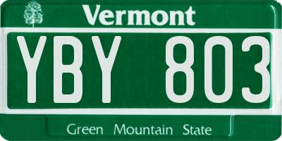 VT license plate YBY803