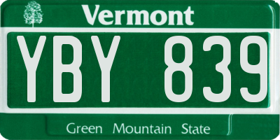VT license plate YBY839