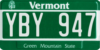 VT license plate YBY947