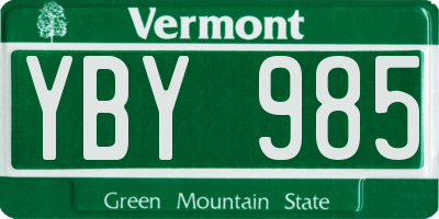 VT license plate YBY985