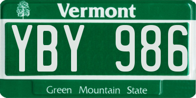 VT license plate YBY986