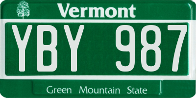 VT license plate YBY987