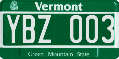 VT license plate YBZ003