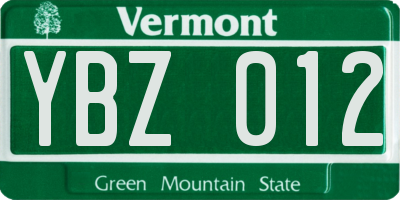 VT license plate YBZ012