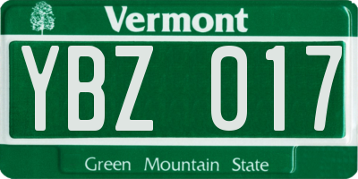 VT license plate YBZ017
