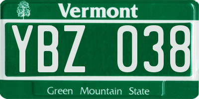 VT license plate YBZ038