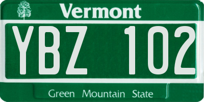 VT license plate YBZ102