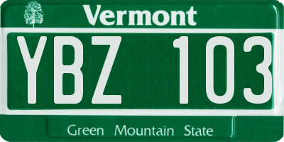 VT license plate YBZ103