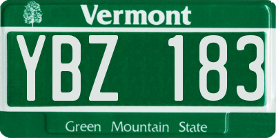 VT license plate YBZ183