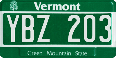 VT license plate YBZ203