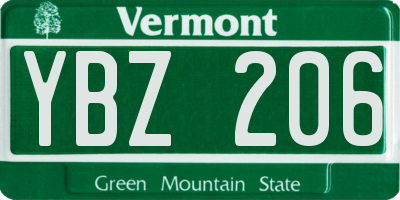 VT license plate YBZ206