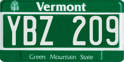 VT license plate YBZ209