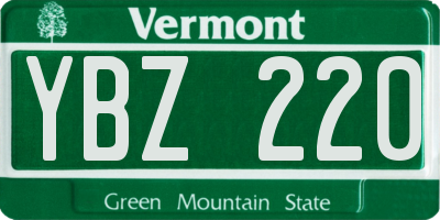 VT license plate YBZ220