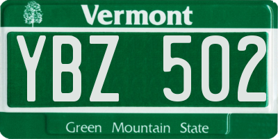 VT license plate YBZ502