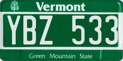 VT license plate YBZ533